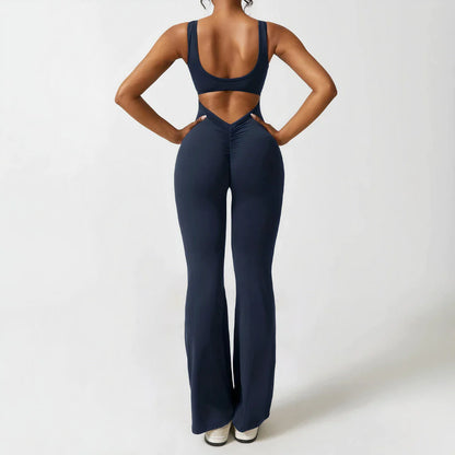 V Back Flared Jumpsuit