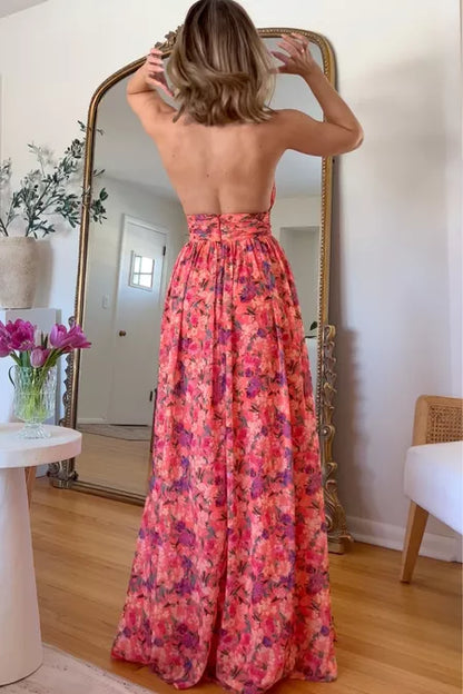 Floral Print Sleeveless Sexy Long Dress